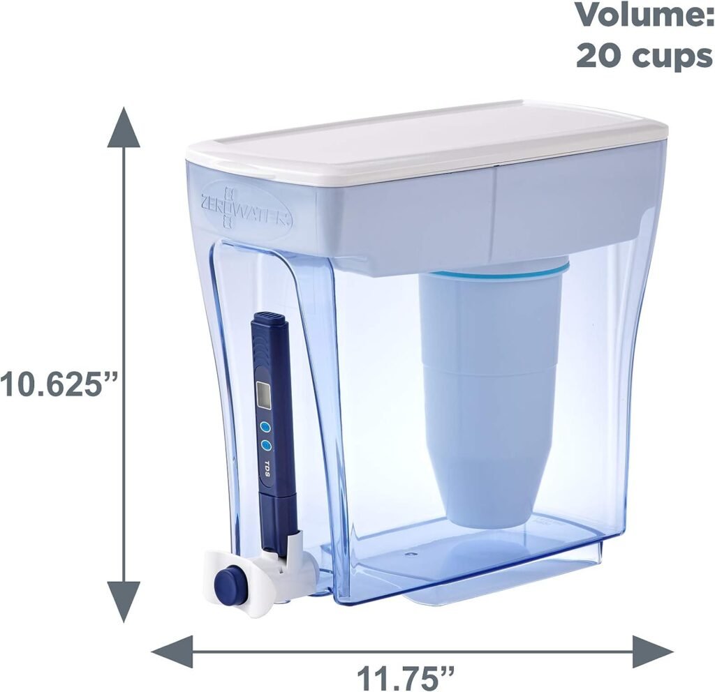 ZeroWater Ready-Pour 5-Stage Water Filter NSF Certified to Reduce Lead, Other Heavy Metals and PFOA/PFOS, 20 Cup Pitcher, White and Blue