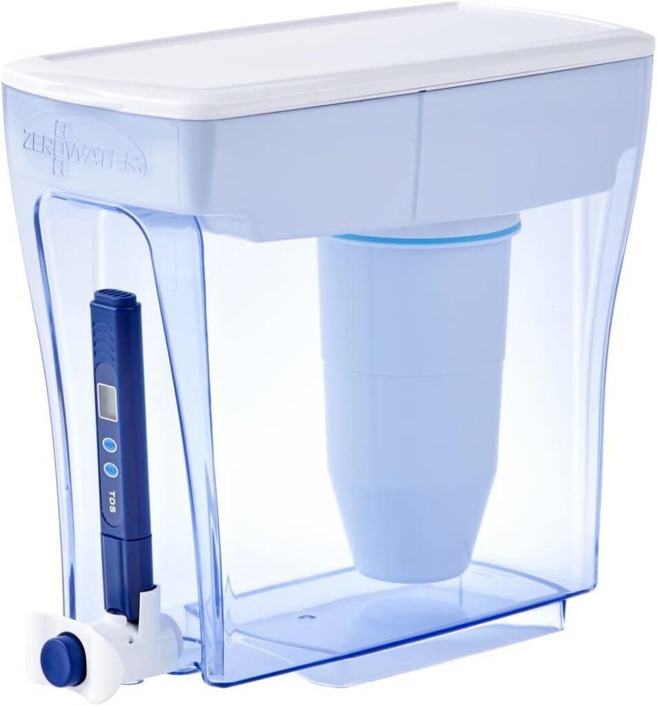 ZeroWater Ready-Pour 5-Stage Water Filter NSF Certified to Reduce Lead, Other Heavy Metals and PFOA/PFOS, 20 Cup Pitcher, White and Blue