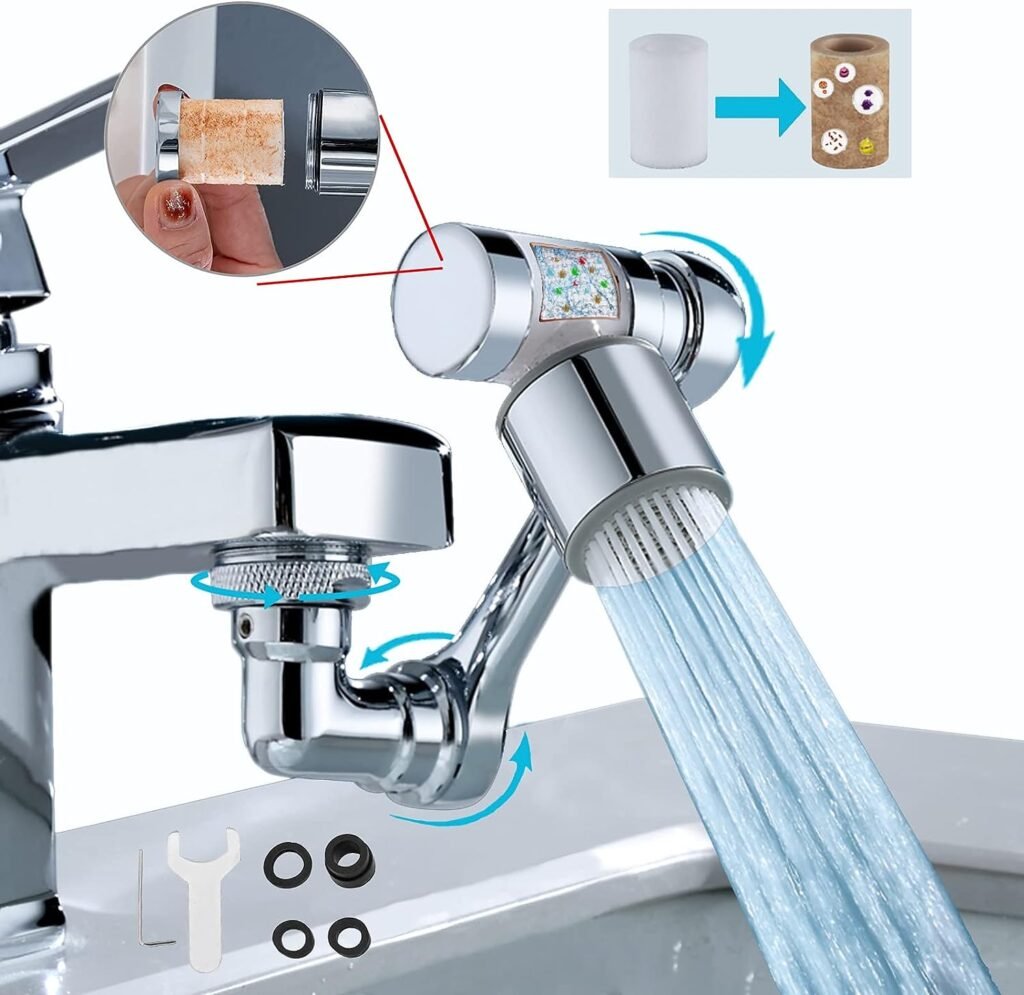 2023 New 1080° Rotating Filter Faucet Extender,PP Cotton Filter Faucet, Universal Splash Filter Faucet, Water Filter Faucet for Kitchen Bathroom, Swivel Faucet Aerator with 2 Water Outlet Modes