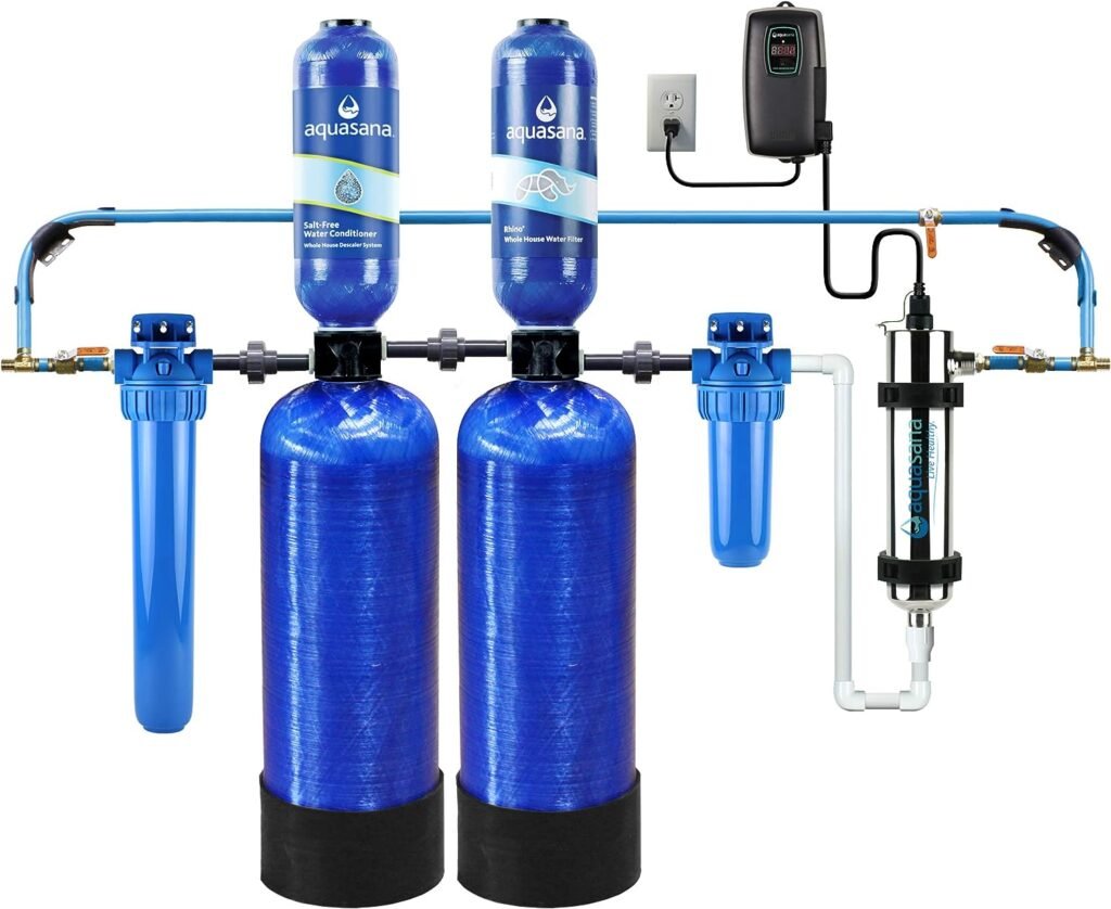 Aquasana Whole House Well Water Filter System - Water Softener Alternative w/ UV Purifier, Salt-Free Descaler, Carbon  KDF Media - Filters Sediment  97% Of Chlorine - 500,000 Gl- EQ-WELL-UV-PRO-AST