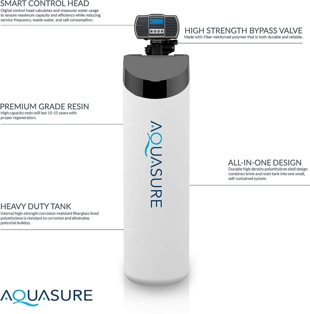 Aquasure Harmony Lite All-in-One Water Softener w/Triple Purpose Pre-Filter, 34,000 Grain, Low Maintenance, Water Saving Technology, 5-Year Warranty, US-Based Tech Support