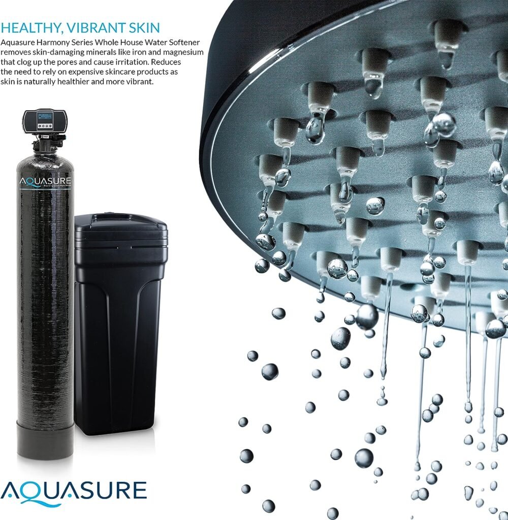 Aquasure Harmony Series 48,000 Grains Whole House Water Softener Bundle with Automatic Digital Metered Control Head and Triple Purpose Sediment/GAC/Zinc Pre-Filters, Reduces Hardness (3-4 bathrooms)