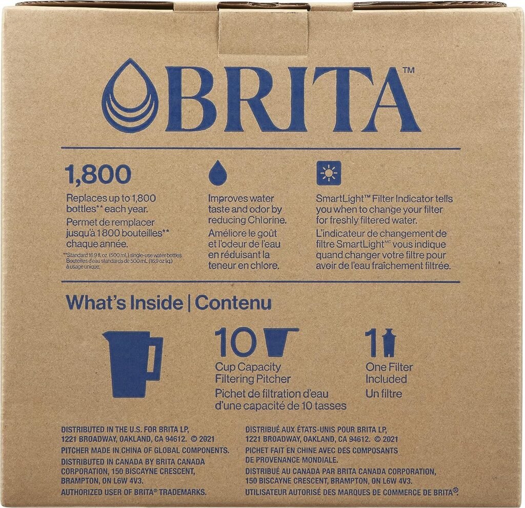 Brita Large Water Filter Pitcher for Tap and Drinking Water with SmartLight Filter Change Indicator + 1 Standard Filter, Lasts 2 Months, 10-Cup Capacity, Black