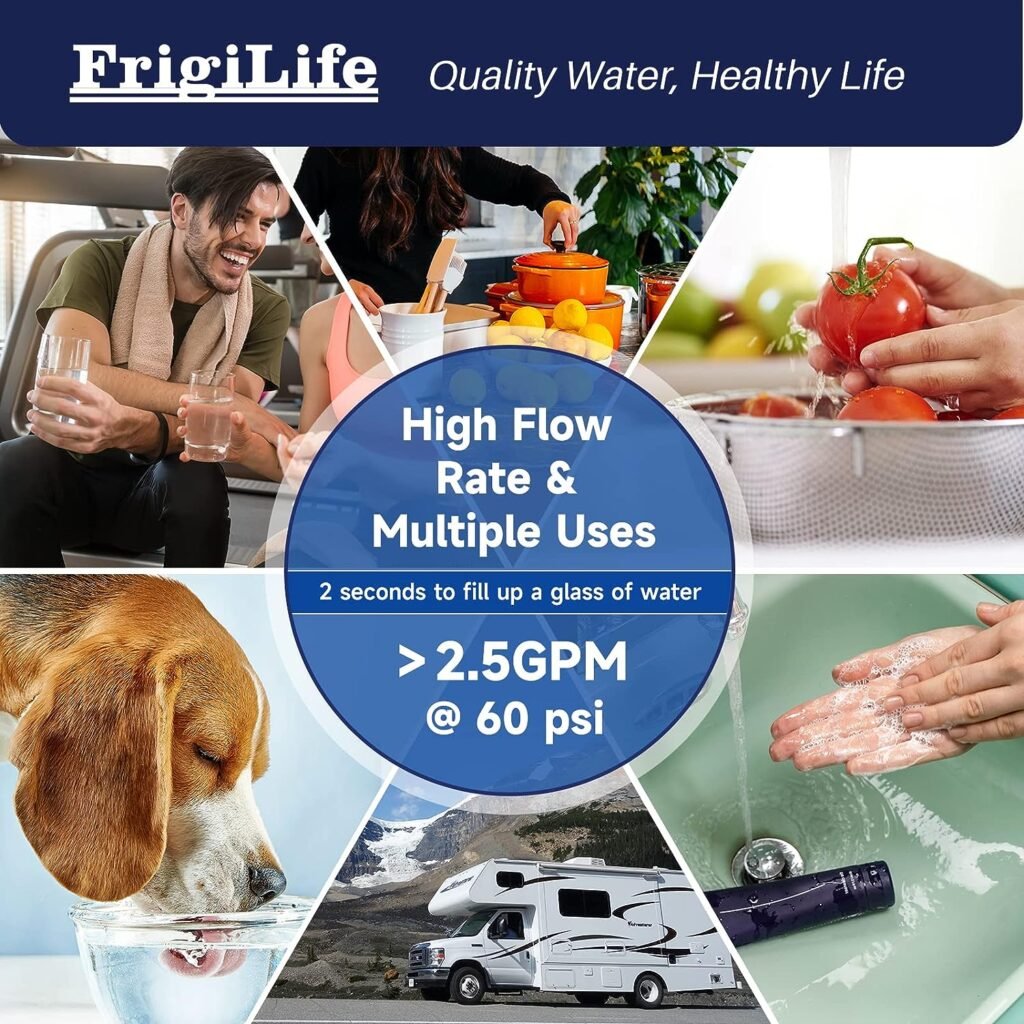 FrigiLife Under Sink Water Filter System, 22K Gallons Ultra High Capacity, Direct Connect Under Counter Drinking Water System, 0.5 Micron, Removes 99.99% Chlorine, Large particles, Bad Taste and Odor.