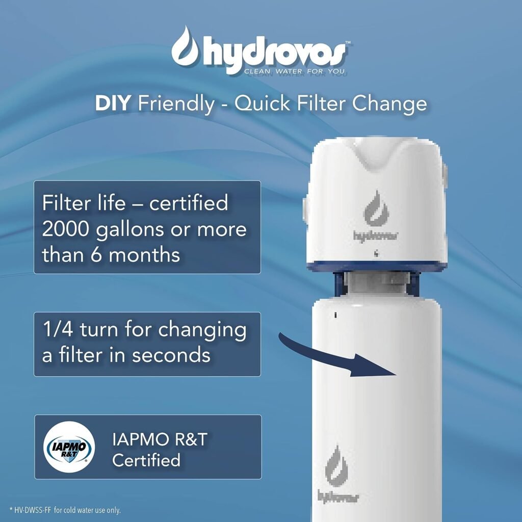 HYDROVOS Standard Under Sink Water Filter System, NSF and IAPMO Certified Reduces Lead, Cysts and Chlorine Taste  Odor, 2 GPM Fast Flow, Use as Sink Filter Under Counter in Kitchen, Bathroom, RV