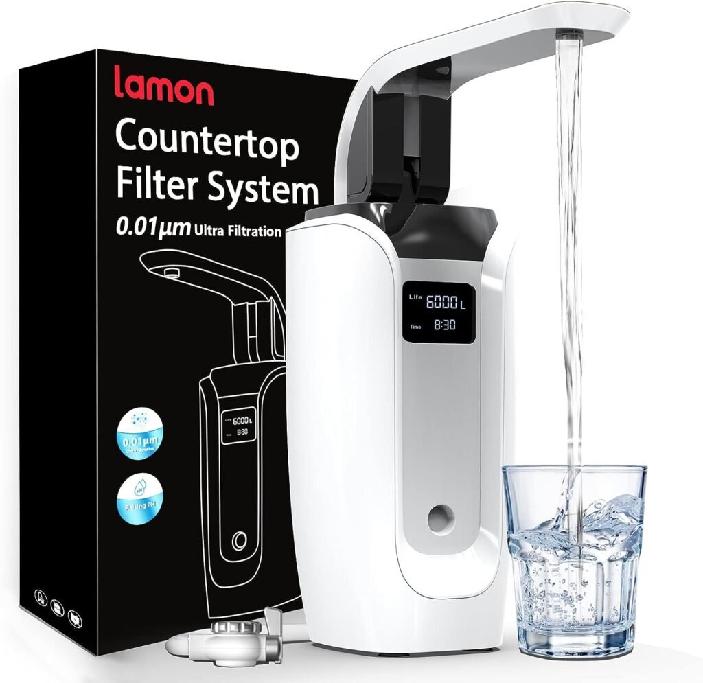 Lamon LW-03 Countertop Water Filter System, 0.01 μm Ultra Filtration 6-Stage Countertop Alkaline Faucet Water Filter, Removes Heavy Metals, Bad Taste and Up to 99.99% of Chlorine, NSF42 Standard