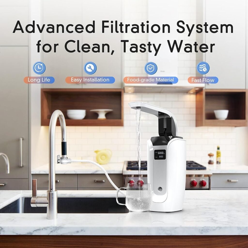 Lamon LW-03 Countertop Water Filter System, 0.01 μm Ultra Filtration 6-Stage Countertop Alkaline Faucet Water Filter, Removes Heavy Metals, Bad Taste and Up to 99.99% of Chlorine, NSF42 Standard