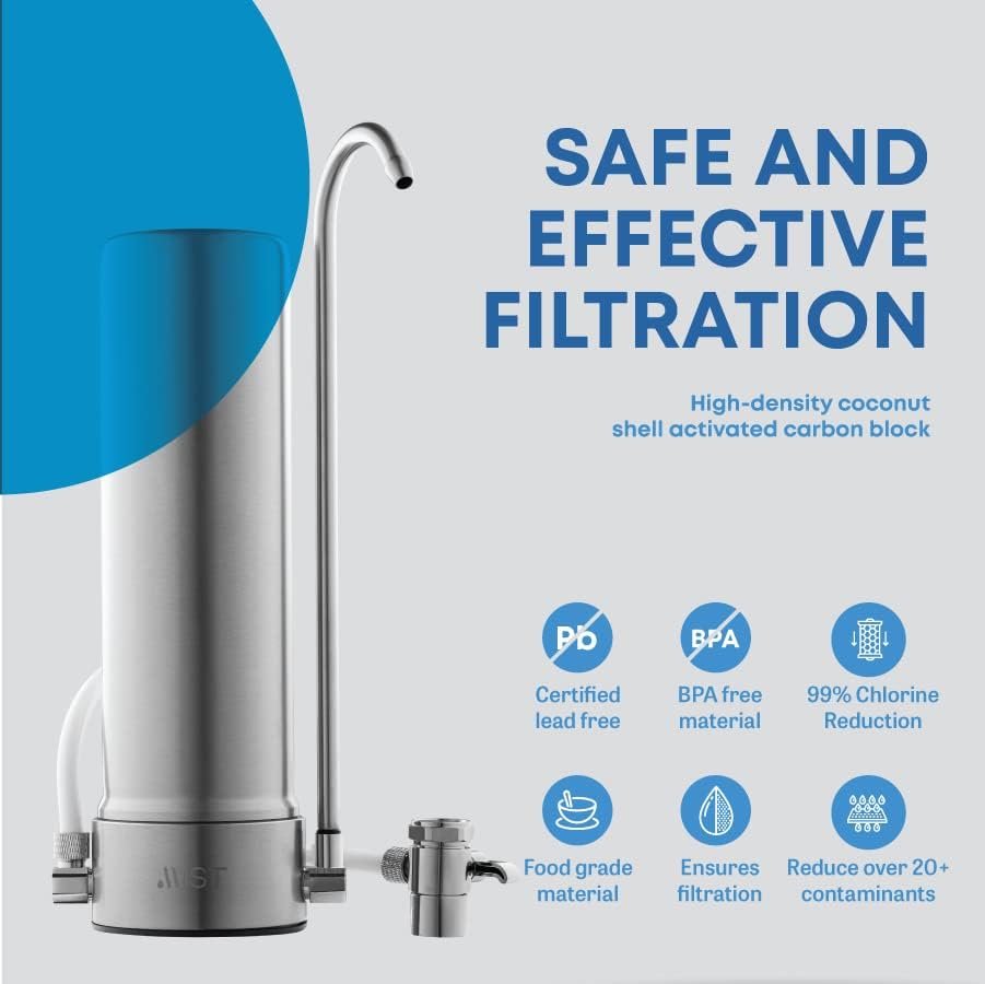 Mist Countertop Stainless Steel Water Filtration System, 5-Stage Filtration Technology, 8000 Gallon Capacity, Reduces Heavy Metals, Chlorine, Bad Taste  Odor