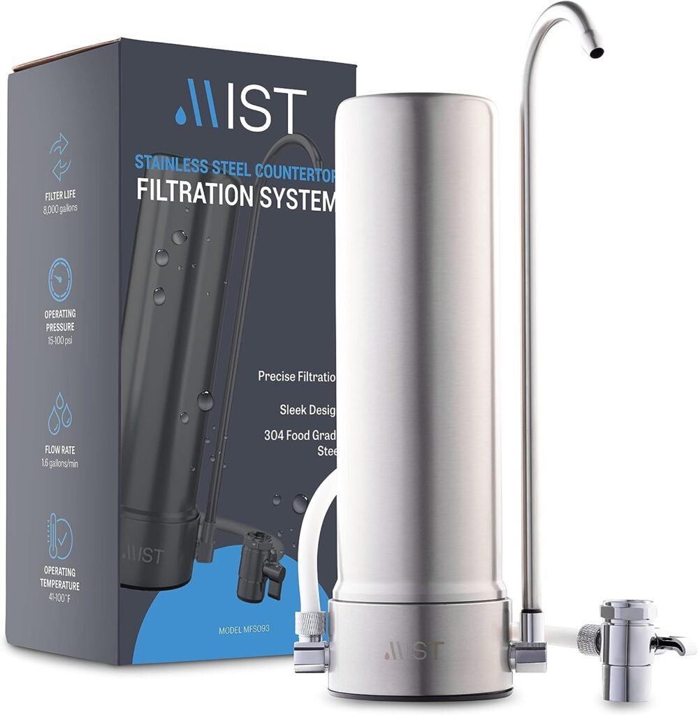 Mist Countertop Stainless Steel Water Filtration System, 5-Stage Filtration Technology, 8000 Gallon Capacity, Reduces Heavy Metals, Chlorine, Bad Taste  Odor