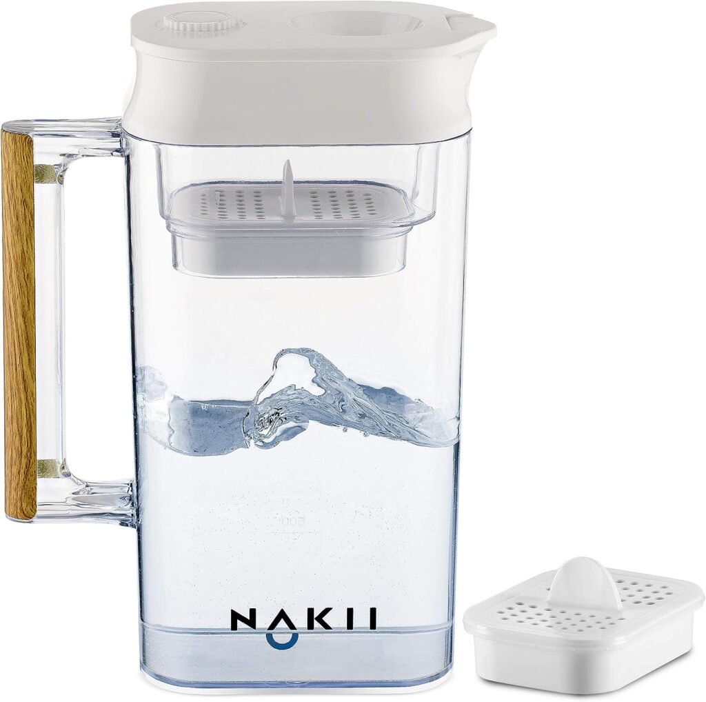 Nakii Water Filter Pitcher - Long Lasting 150 Gallons, Supreme Fast Filtration and Purification Technology, Removes Chlorine, Metals  Fluoride for Clean Tasting Drinking Water, WQA Certified,