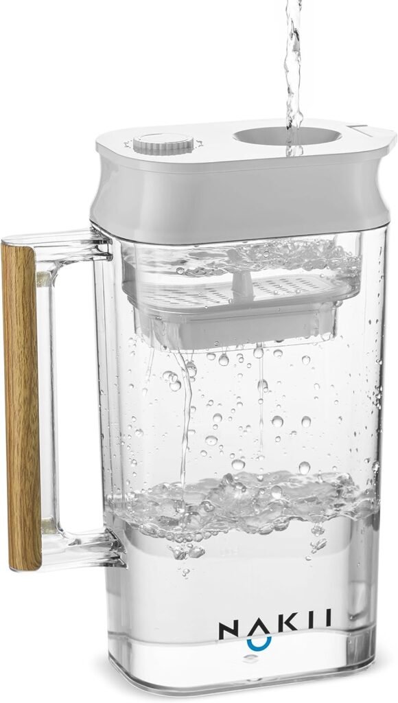 Nakii Water Filter Pitcher - Long Lasting 150 Gallons, Supreme Fast Filtration and Purification Technology, Removes Chlorine, Metals  Fluoride for Clean Tasting Drinking Water, WQA Certified,