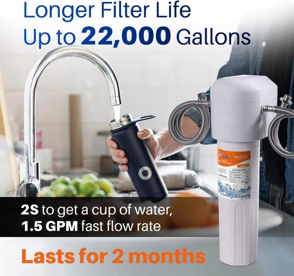 Puroflo Undersink Water Filter System, Ultra High 22000G Capacity, Directly Connect Under Counter Drinking Water System, NSF/ANSI 42 Certified, Removes Chlorine Odor Heavy Metals, USA Tech Support