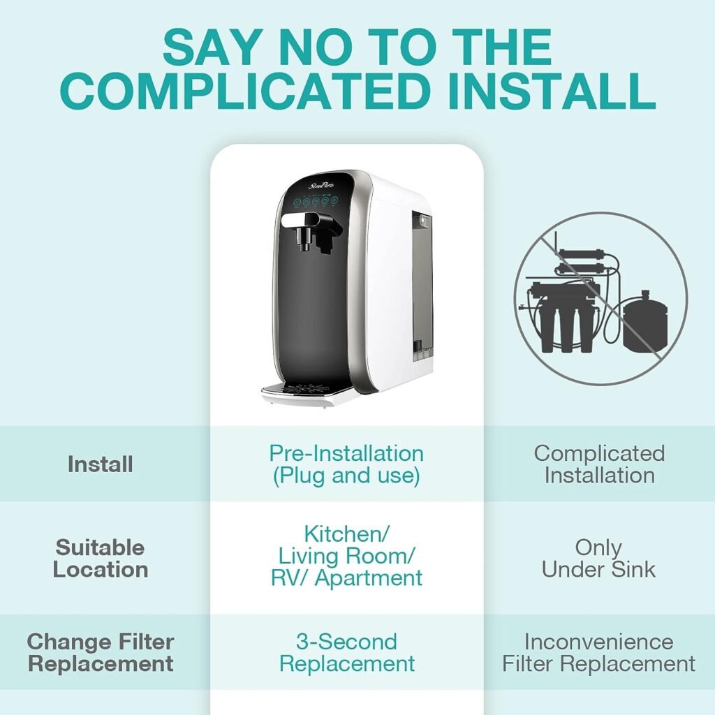 SimPure Y7P-BW UV Countertop Reverse Osmosis Water Filtration Purification System, 4 Stage RO Water Filter, Bottleless Water Dispenser, 4: 1 Pure to Drain, BPA Free (No Installation Required)