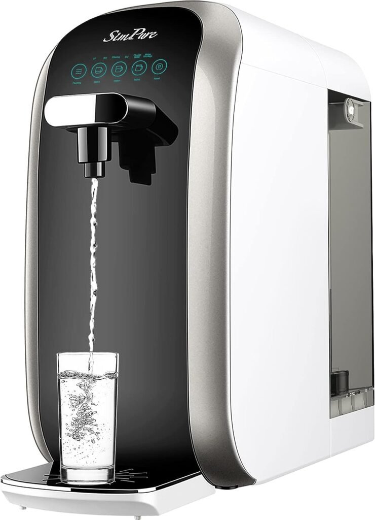 SimPure Y7P-BW UV Countertop Reverse Osmosis Water Filtration Purification System, 4 Stage RO Water Filter, Bottleless Water Dispenser, 4: 1 Pure to Drain, BPA Free (No Installation Required)