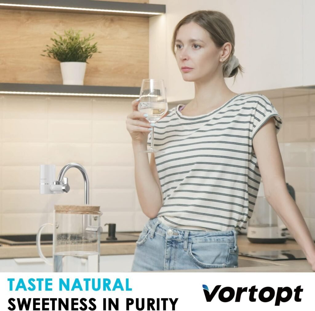 Vortopt Faucet Water Filter for Kitchen Sink - 400 Gallons Water Purifier for Faucet - Mount Tap Water Filtration System for Tub,Reduces Lead, Chlorine and Bad Taste,Fits Standard Faucets(2 Filters)