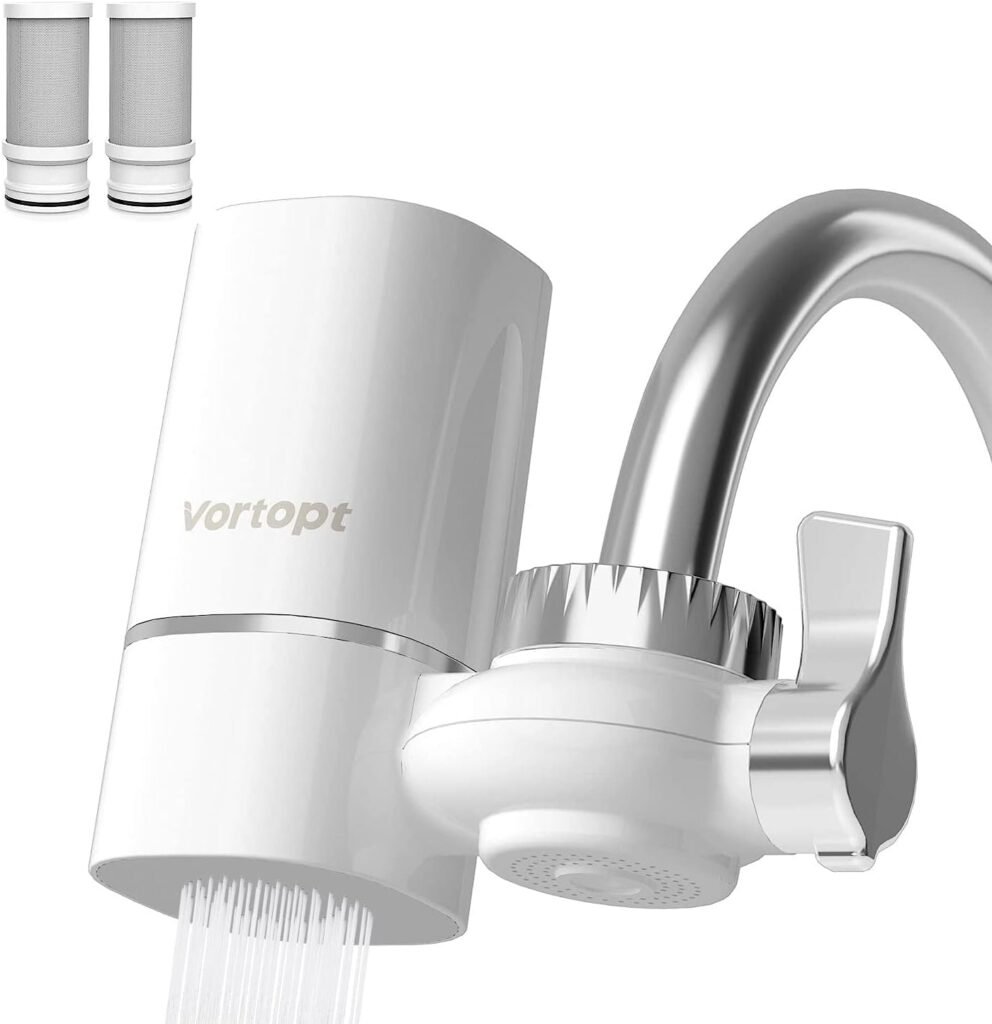 Vortopt Faucet Water Filter for Kitchen Sink - 400 Gallons Water Purifier for Faucet - Mount Tap Water Filtration System for Tub,Reduces Lead, Chlorine and Bad Taste,Fits Standard Faucets(2 Filters)