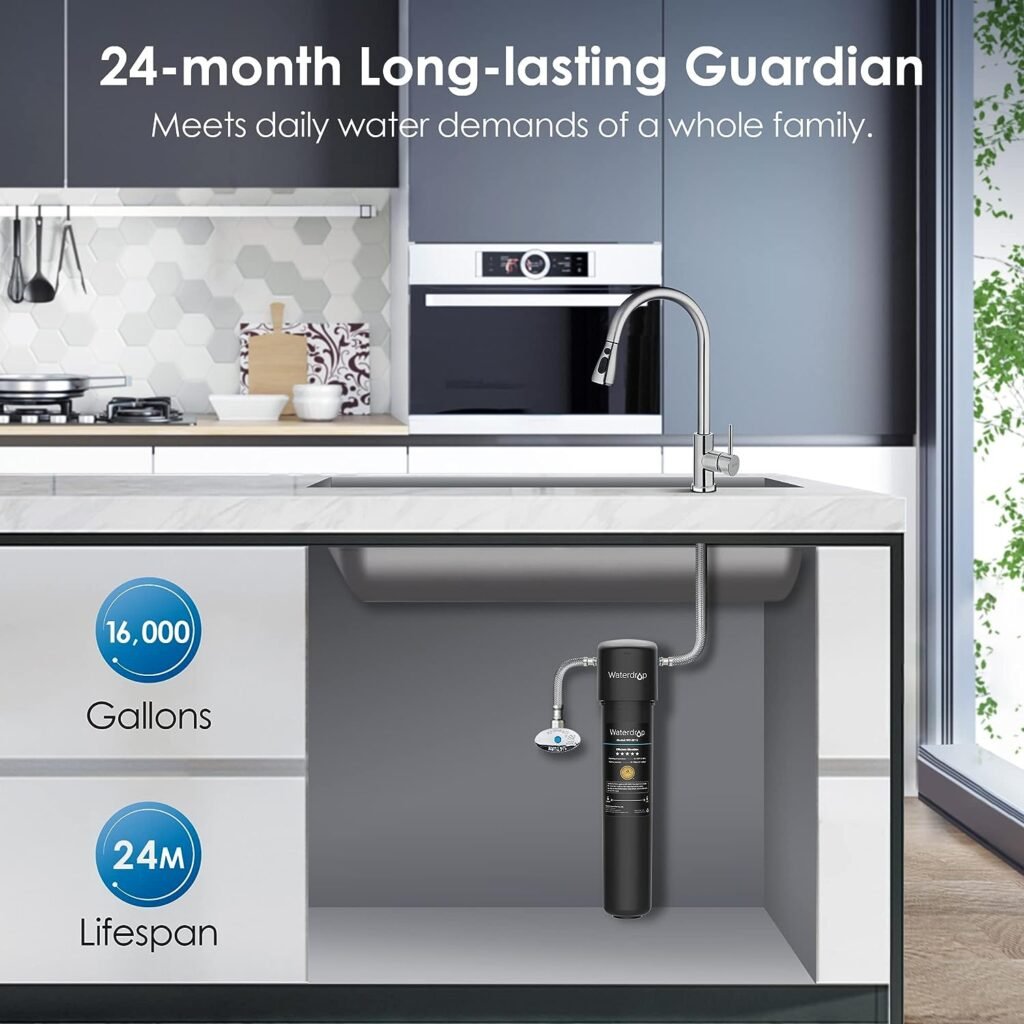 Waterdrop 15UA Under Sink Water Filter System, 2 Years Capacity, NSF/ANSI 42 Certified, Reduces PFAS, PFOA/PFOS, Lead, Chlorine, Odor, Under Counter Water Filter Direct Connect to Kitchen Faucet