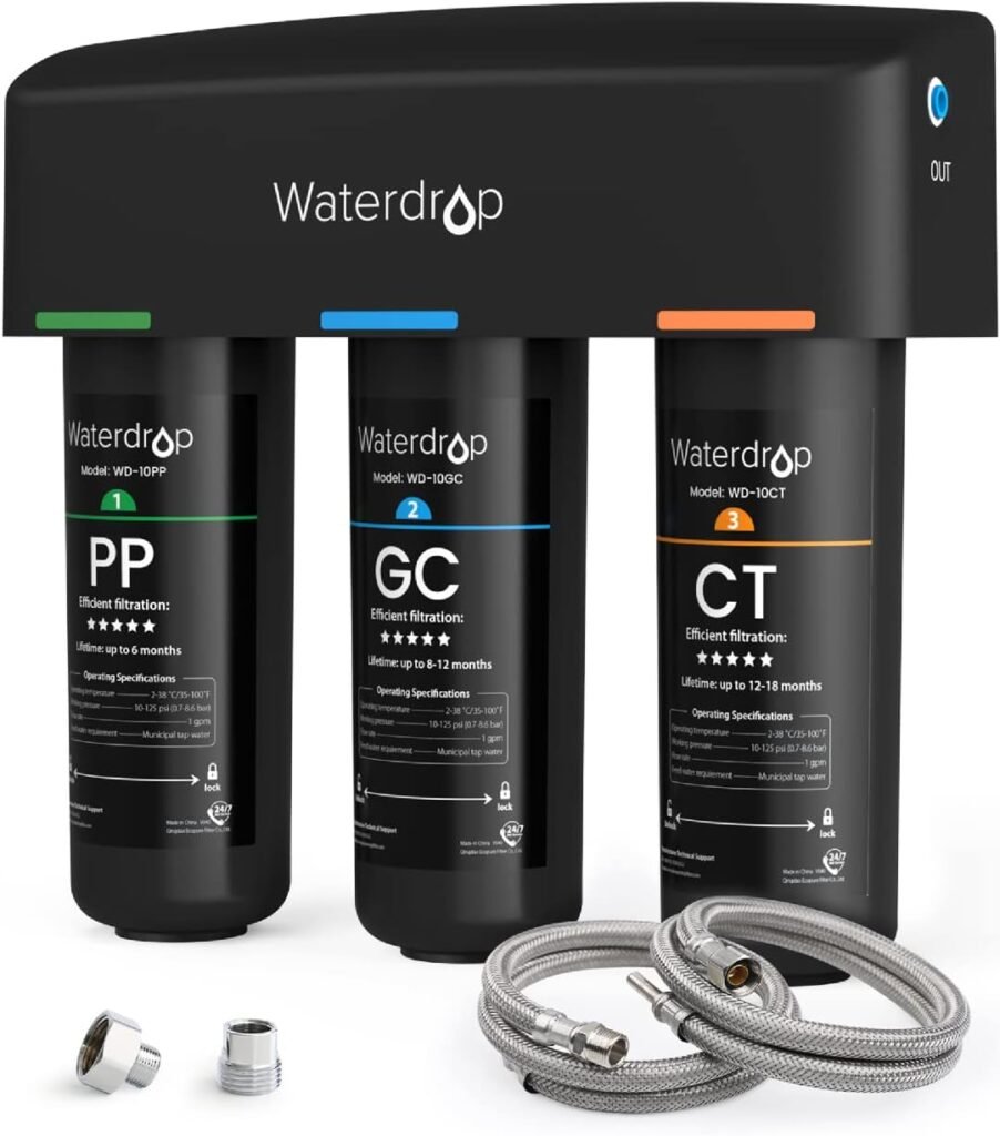 Waterdrop TSA 3-Stage Under Sink Water Filter, Water Filtration System Under Sink System, Direct Connect to Home Faucet, NSF/ANSI 42 Certified Element, USA Tech