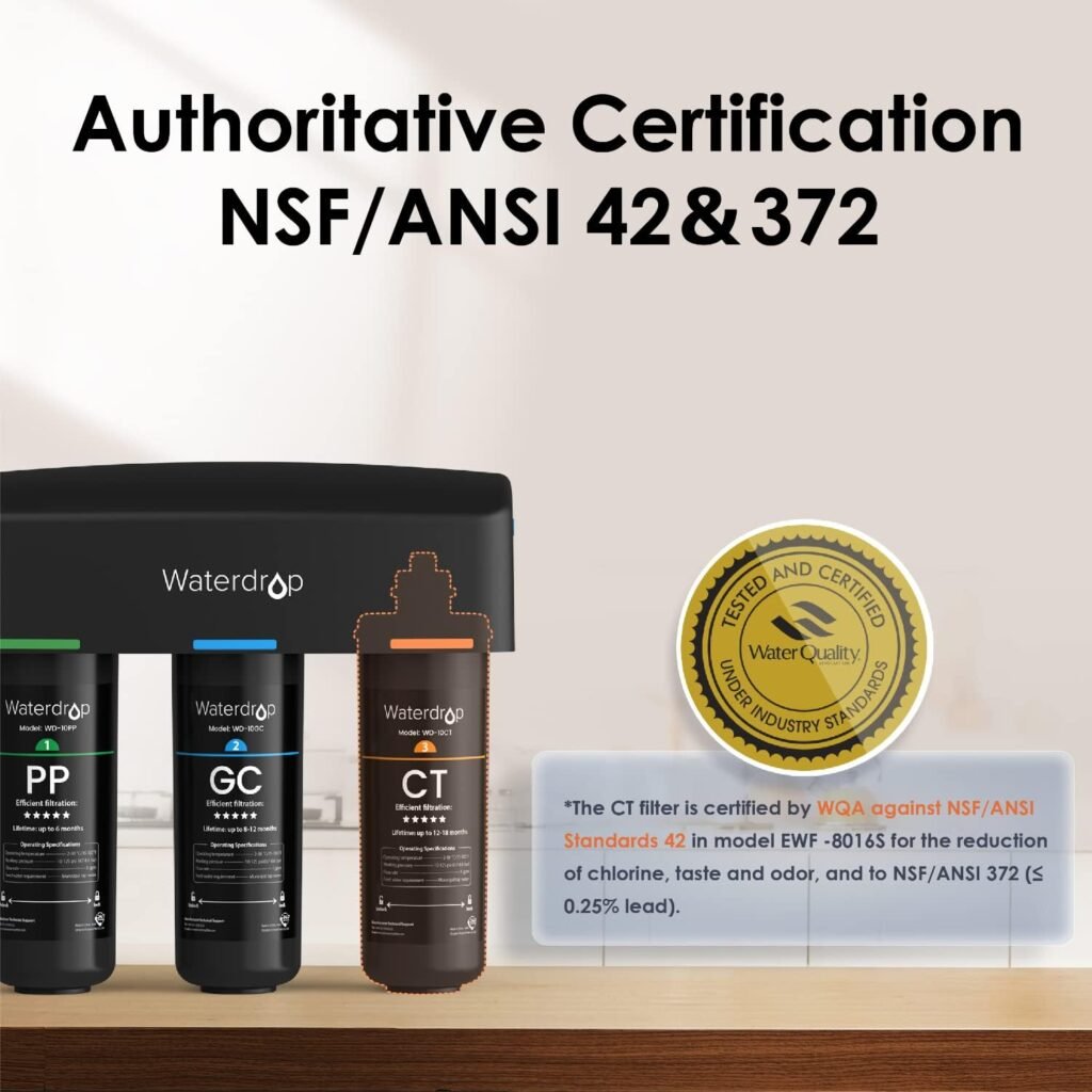 Waterdrop TSA 3-Stage Under Sink Water Filter, Water Filtration System Under Sink System, Direct Connect to Home Faucet, NSF/ANSI 42 Certified Element, USA Tech