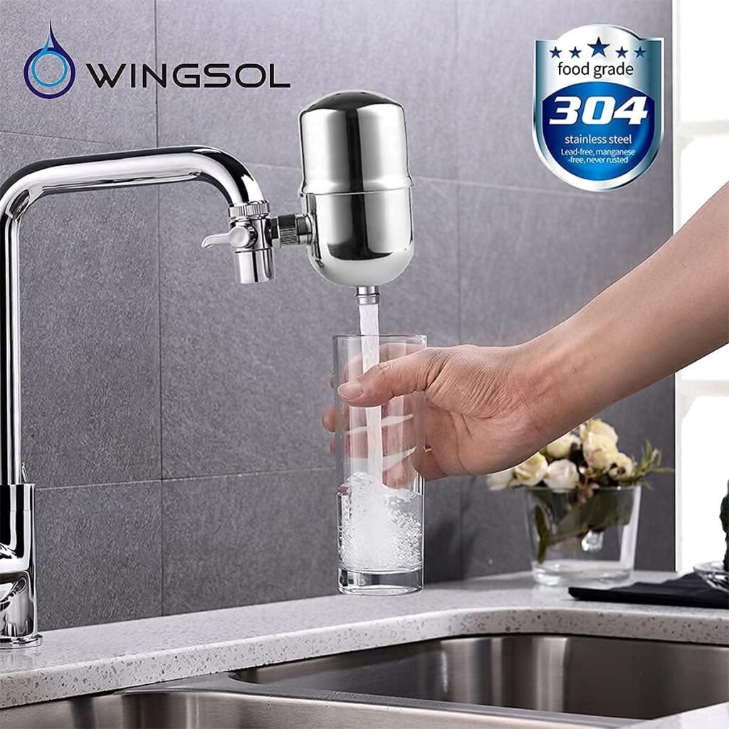 WINGSOL Faucet Filter Reduce Heavy Metals 99.6% Lead, Increase Water pH  Taste NSF/ANSI 4253, 304 Stainless-Steel 220-Gallon 0.1µm Remineralize Water 5-in-1 Function Water Faucet Filter