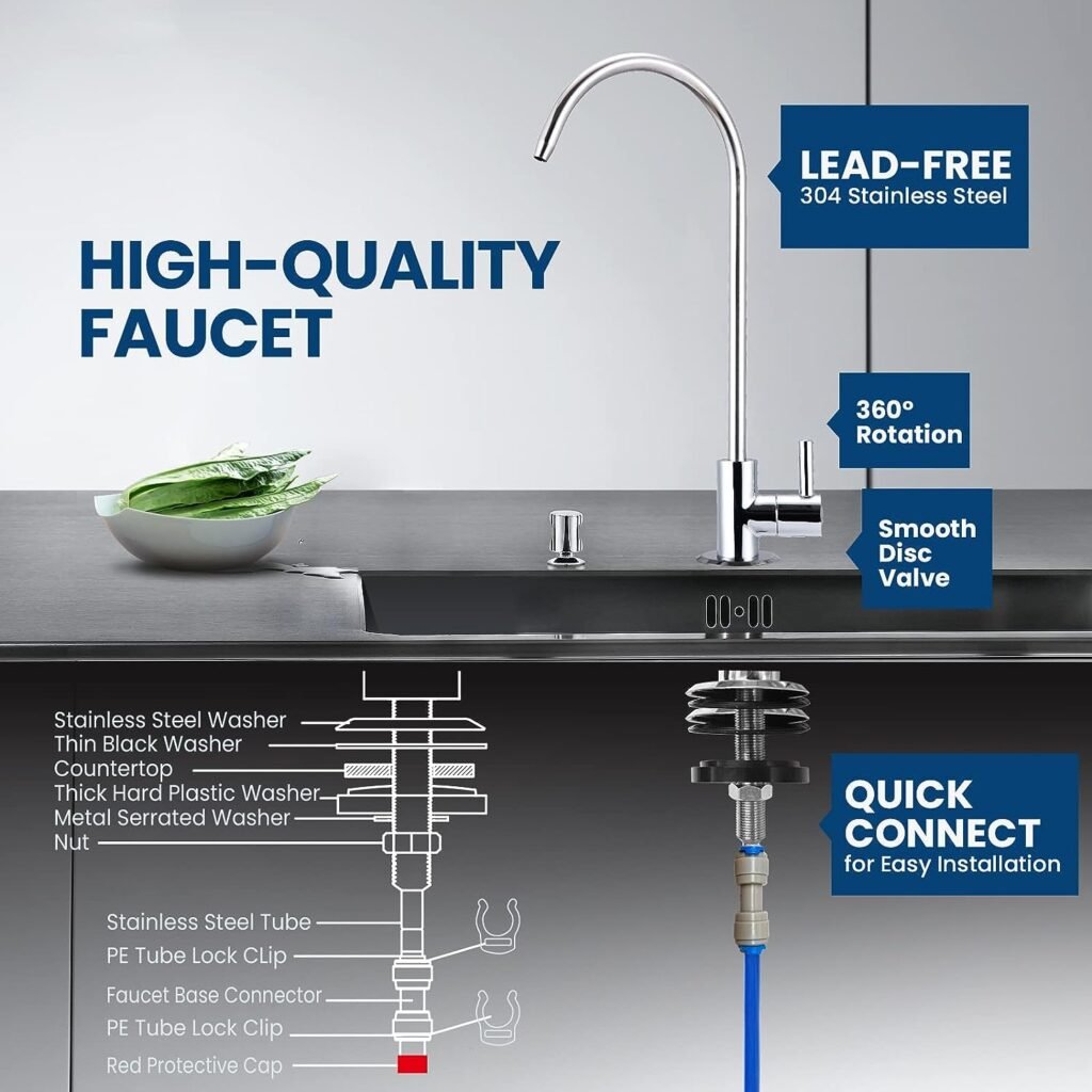 COMFEE’ 5-Stage Reverse Osmosis System, NSF Certified Water Filter System Under Sink, Easy DIY Installation, Ultra Safe Drinking Water Filtration System, Leak-Free RO System, Quiet Operation, 75 GPD