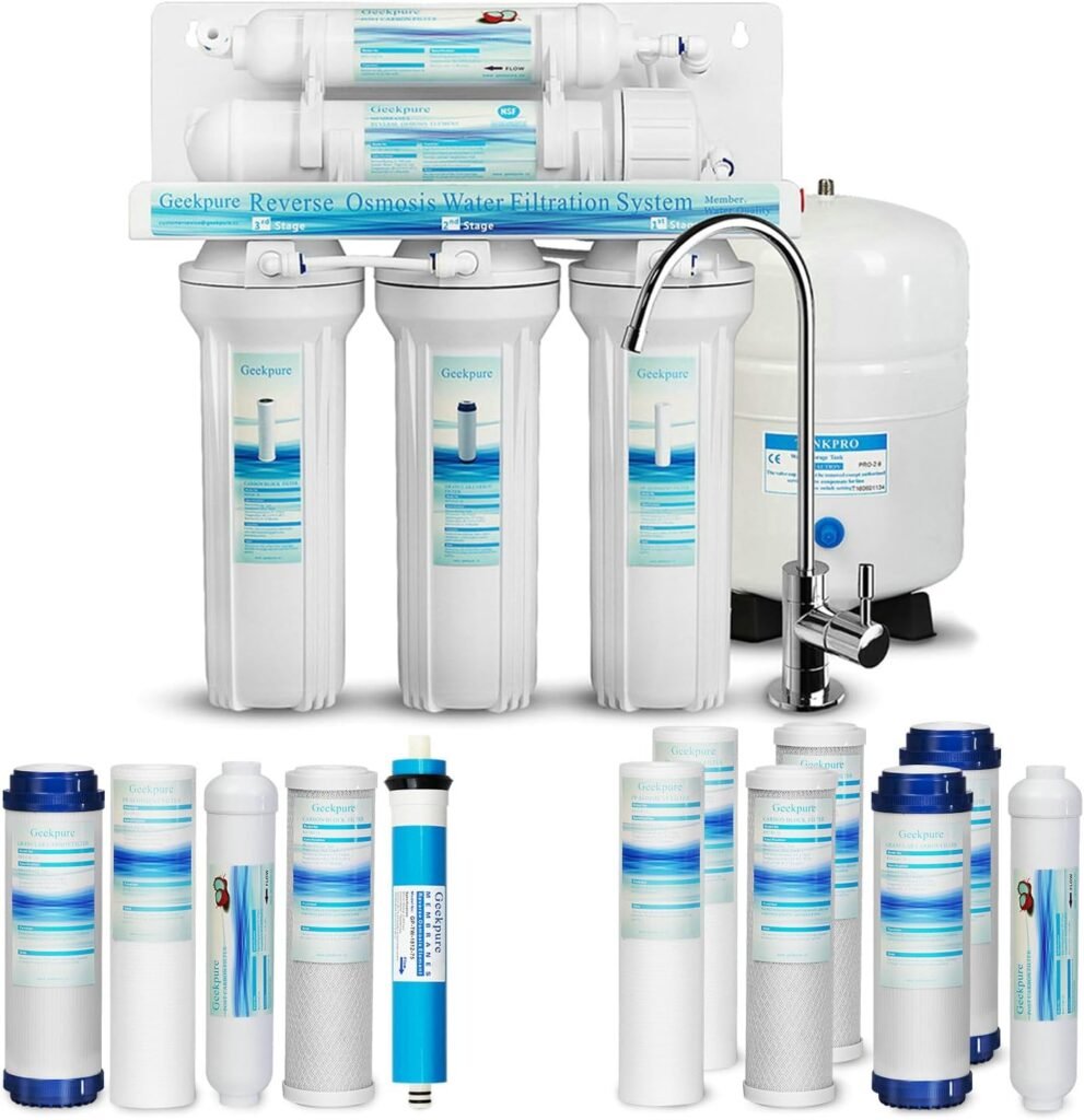 Geekpure 5-Stage Reverse Osmosis RO Drinking Water Filter System with Extra 7 Filters-75 GPD
