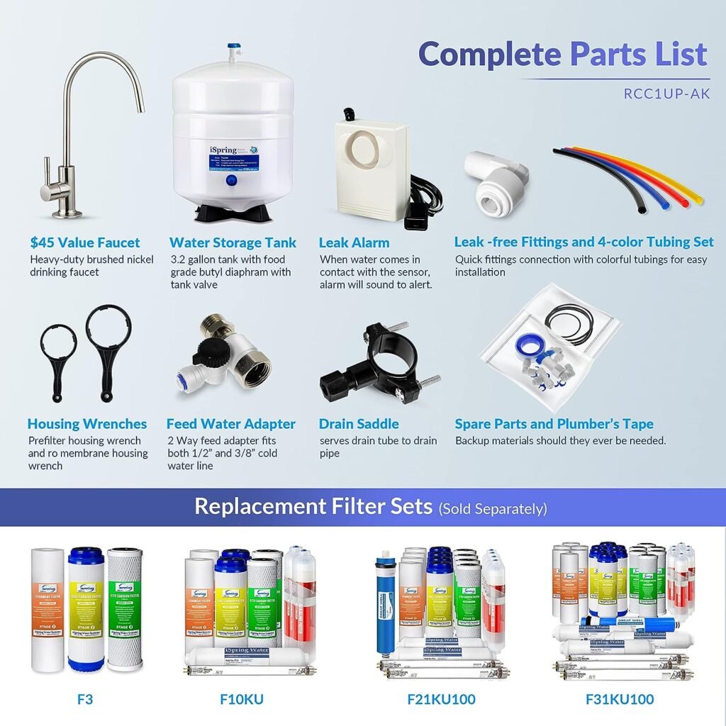 iSpring RCC1UP-AK 100GPD Under Sink 7-Stage Reverse Osmosis RO Drinking Filtration System and Water Filter for Sink with Alkaline Remineralization, Booster Pump and UV Ultraviolet Filter, White