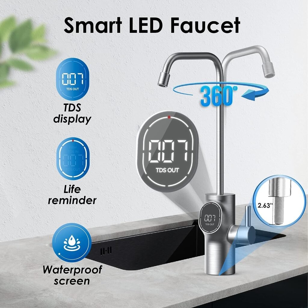 Waterdrop D6 Reverse Osmosis Water Filter, ??? ??? Under Sink Reverse Osmosis System, Reduce PFAS, 2:1 Pure to Drain, Tankless RO Water Filter System, Smart LED Faucet, Easy Installation