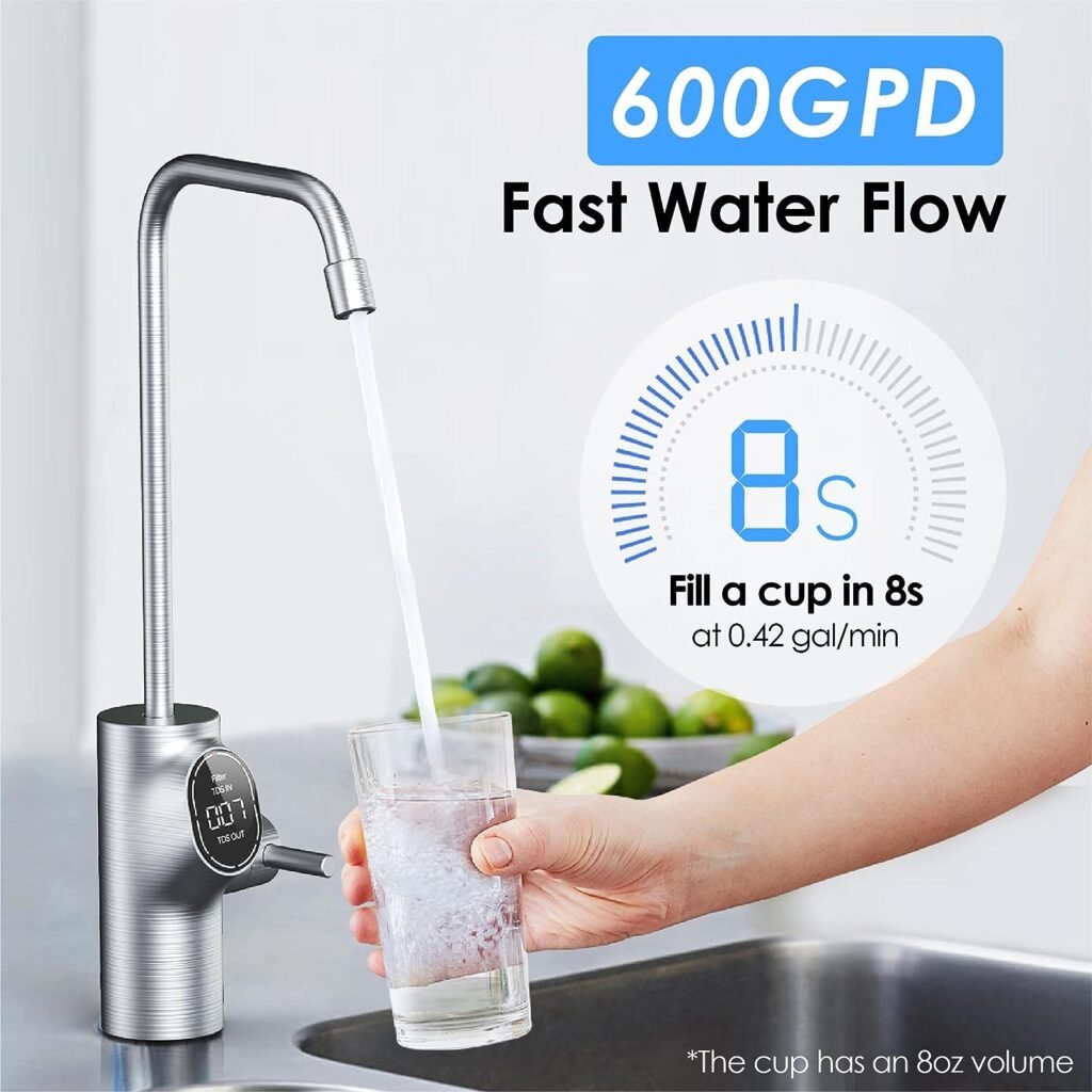 Waterdrop D6 Reverse Osmosis Water Filter, ??? ??? Under Sink Reverse Osmosis System, Reduce PFAS, 2:1 Pure to Drain, Tankless RO Water Filter System, Smart LED Faucet, Easy Installation
