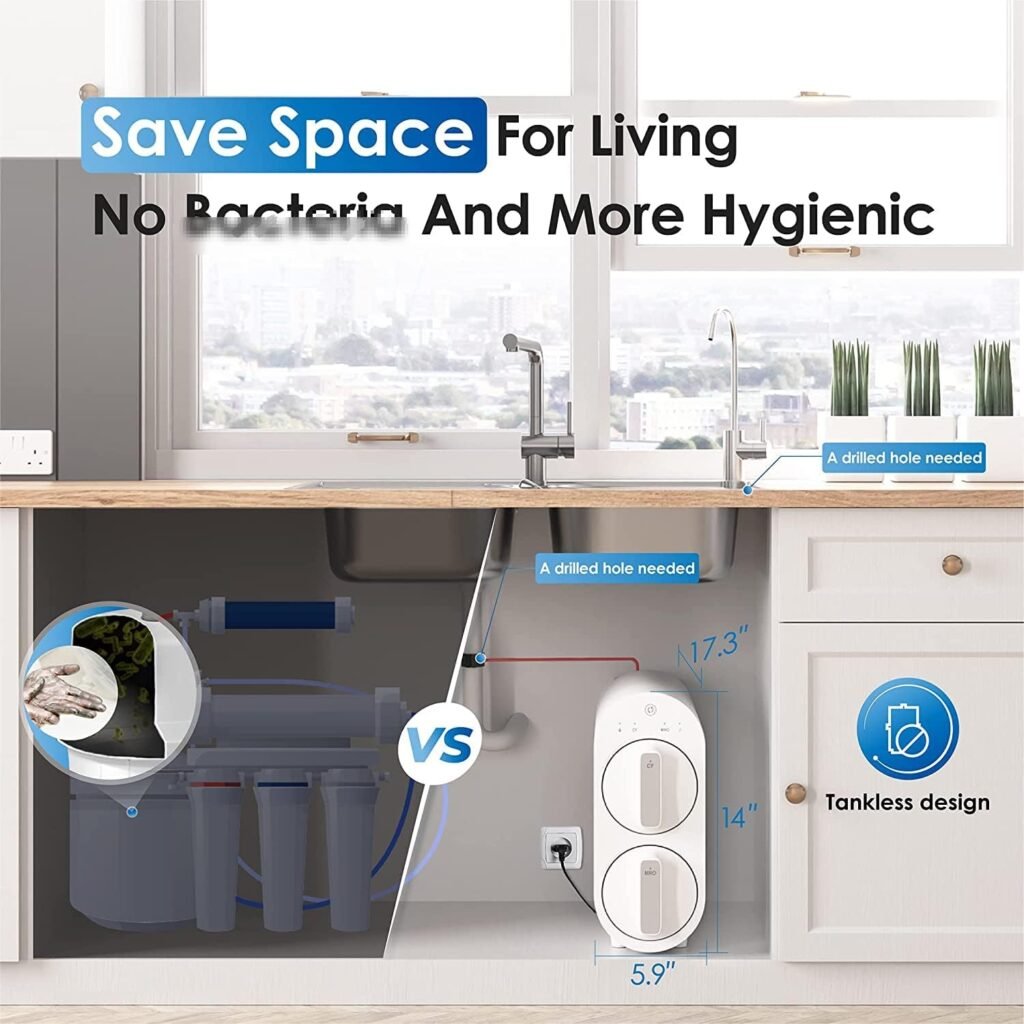 Waterdrop G2P600 Reverse Osmosis System, 600 GPD Reverse Osmosis Water Filter, 7 Stage Tankless RO Water Filter System, Under Sink RO System, 2:1 Pure to Drain, Reduce PFAS, FCC Listed, USA Tech